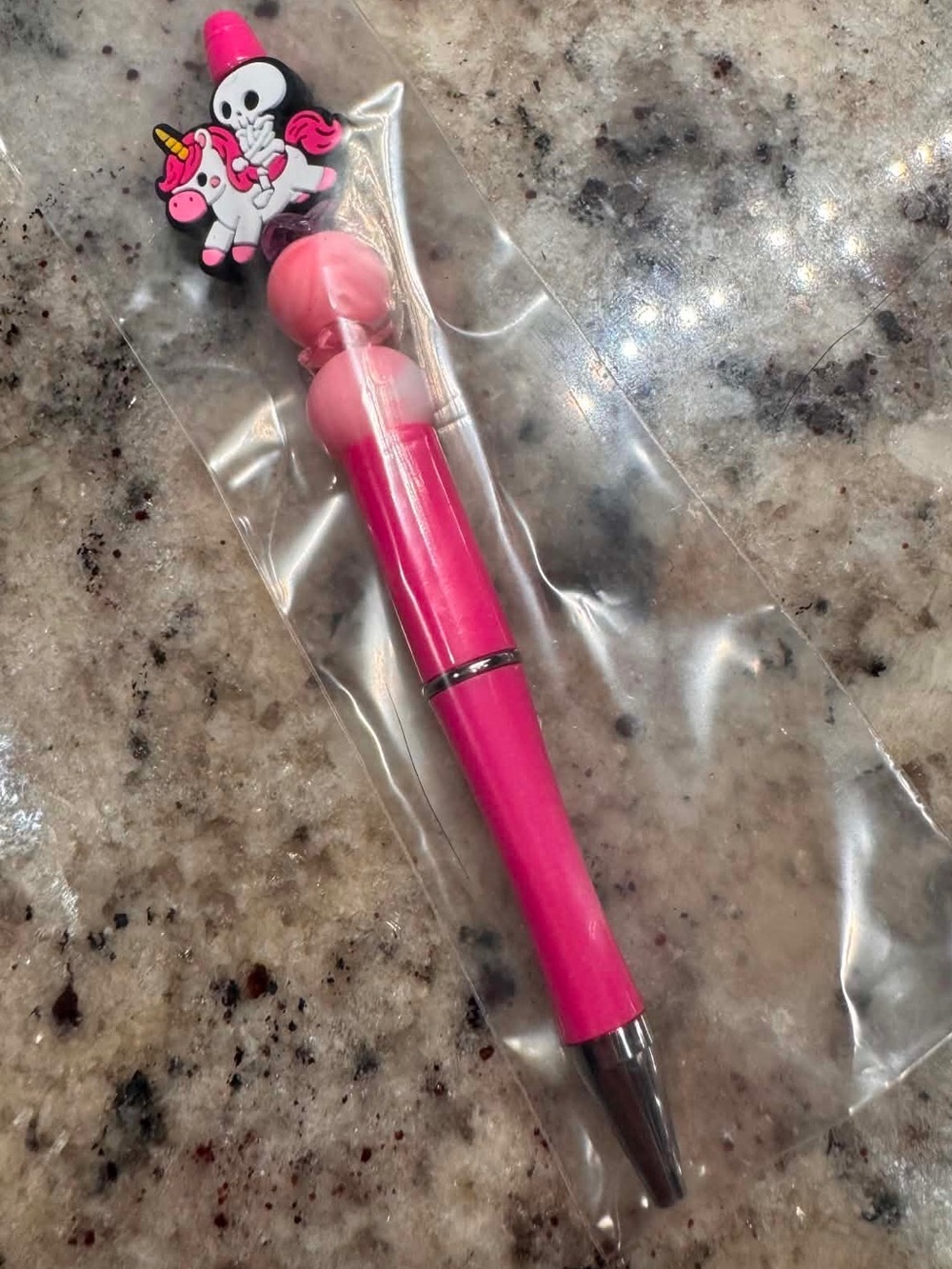 Hand Crafted Pink Unicorn Skull Novelty Pen